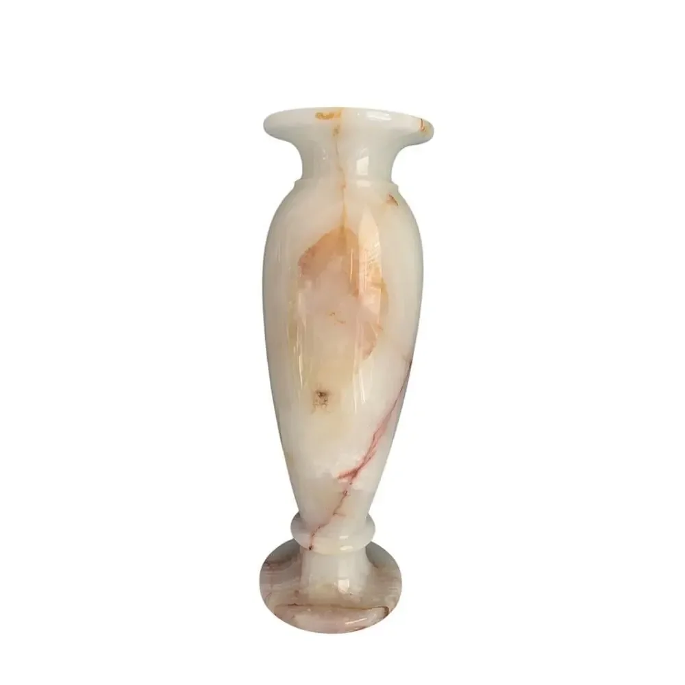 12” Onyx Marble Stone Table Vase Tall Heavy Genuine Polished Flower Cream Ivory - Picture 2 of 14